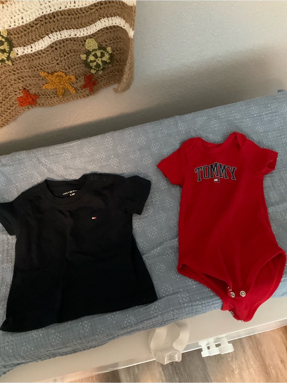 Tommy Hilfiger Red Bodysuit and navy blue Tee Baby Set